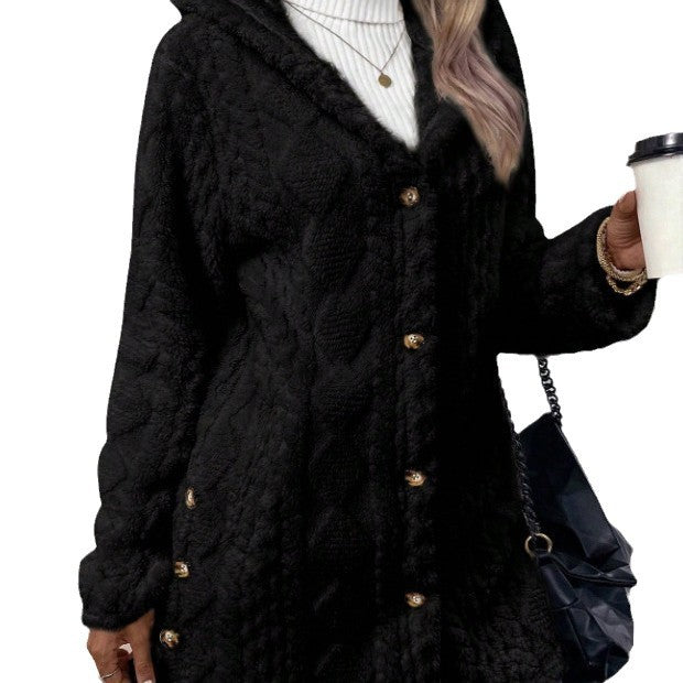 Women's Warm Fashion Diamond Plush Hooded Coats