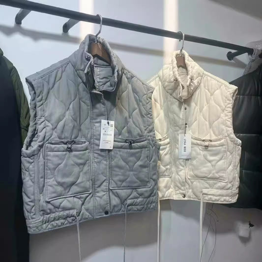 Women's Hot Stand Collar Loose Washed Cotton Vests