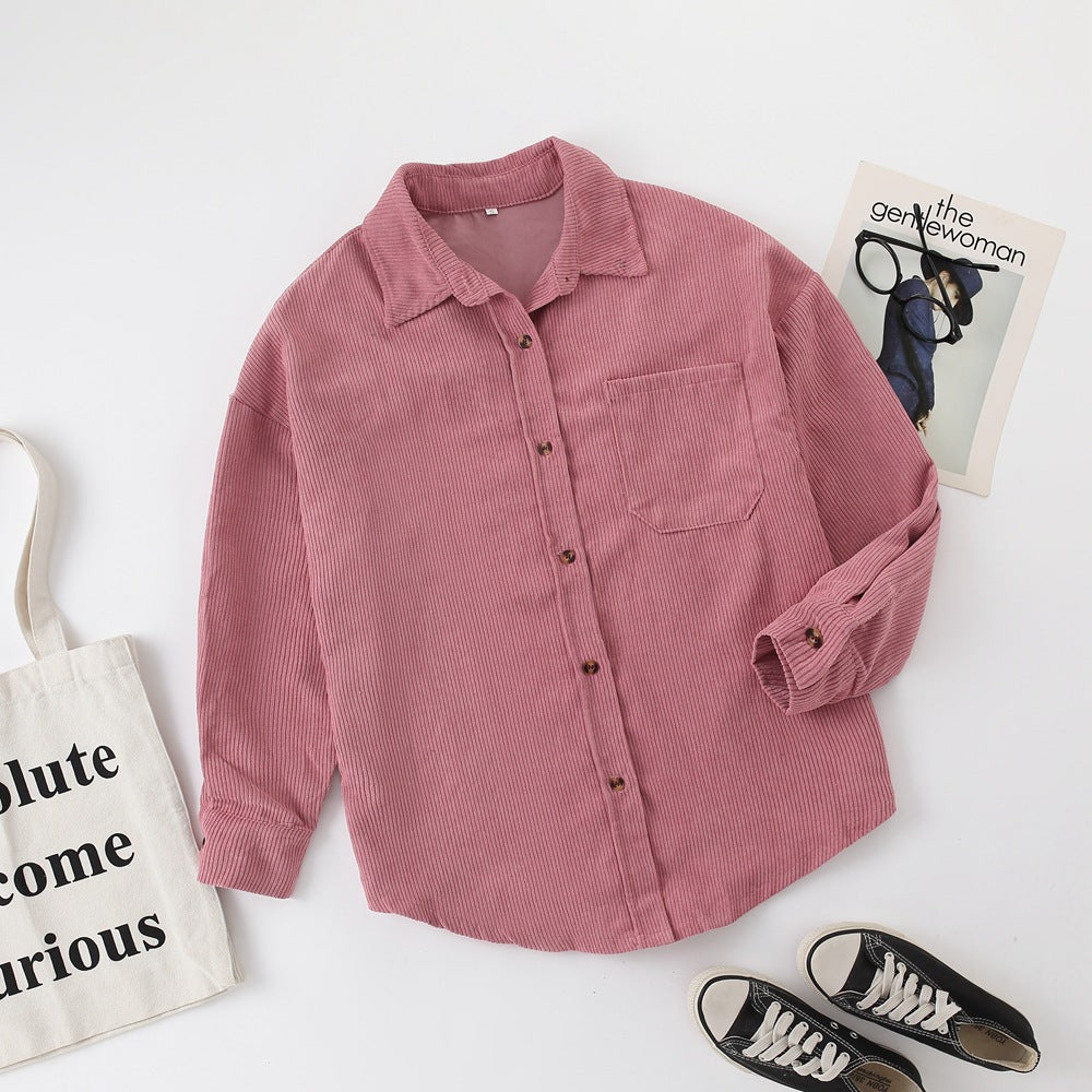 Women's Comfortable Corduroy Loose Button Shirt Blouses