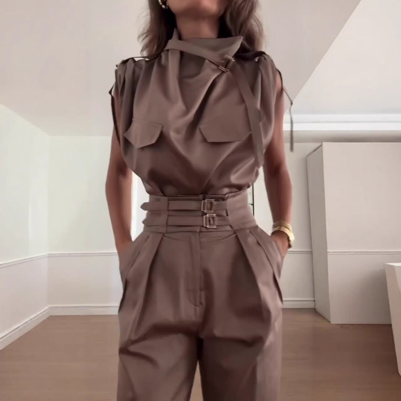 Women's Summer Sleeveless Solid Color Temperament Commute Suits