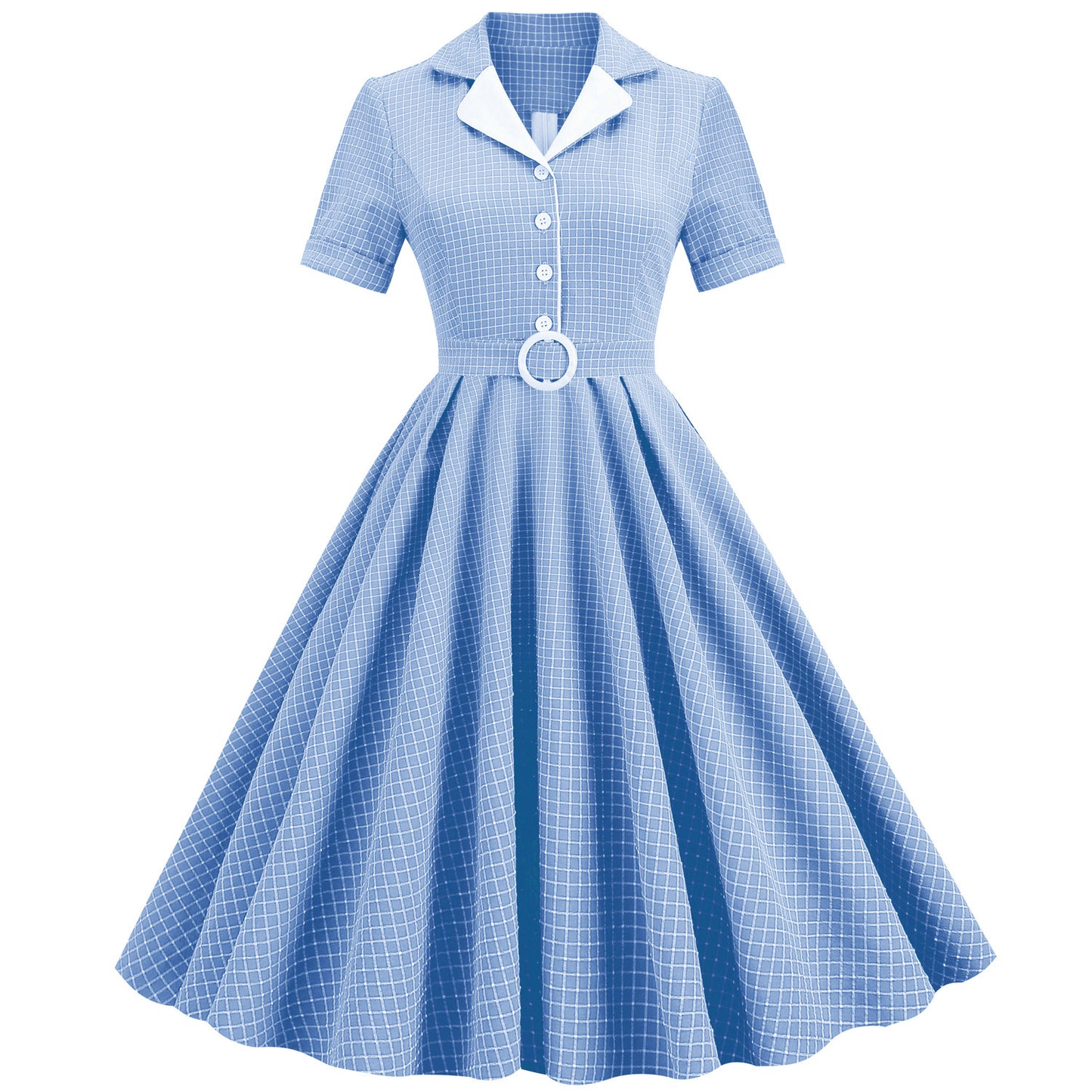 Women's Plaid Slim Fit Large Swing Midi Dresses