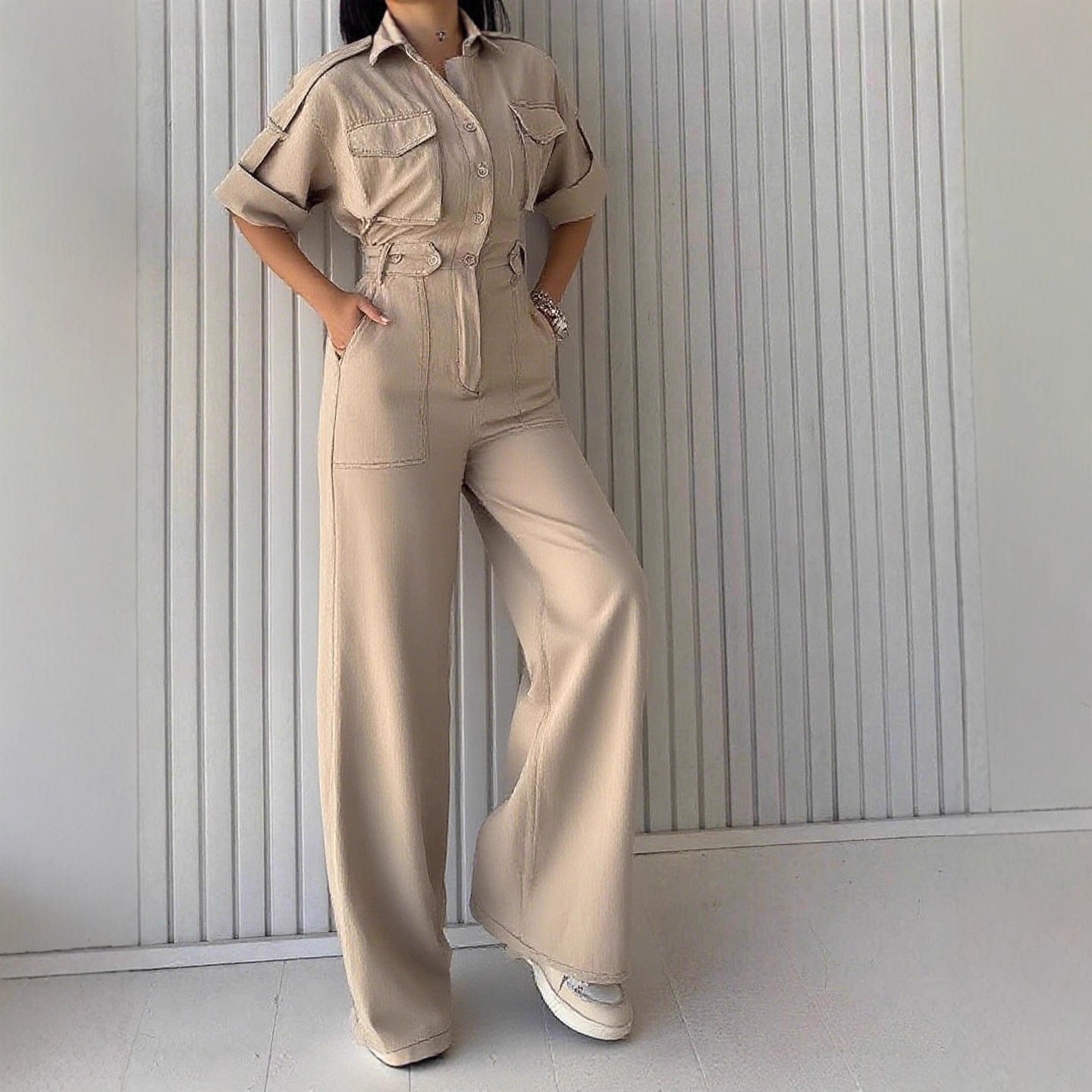 Women's Tight Slimming Wide Leg Lapel Overalls Pants