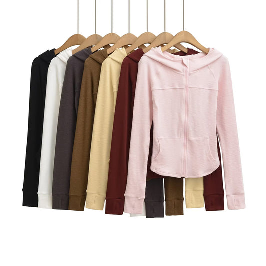 Women's Autumn Hot Waist Slim Fit Hooded Pure Sweaters