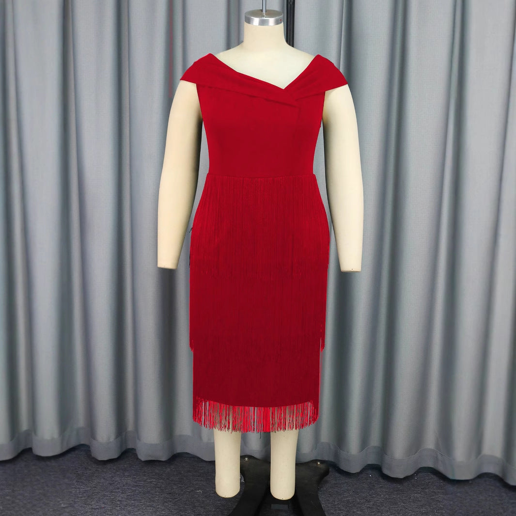 Collar Sleeveless Tassel Dress Party Prom Dresses