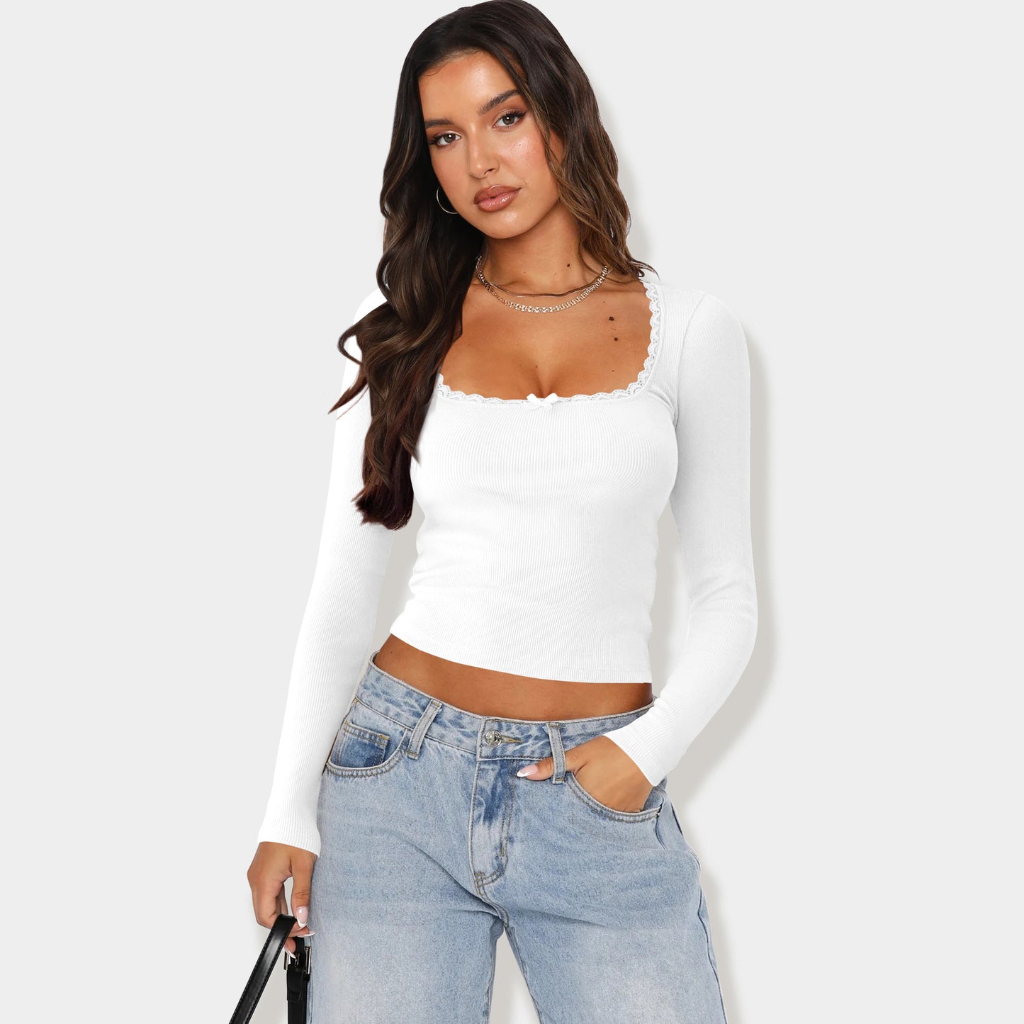 Women's Long-sleeved T-shirt Fashion Slimming Slim Lace Stitching Blouses