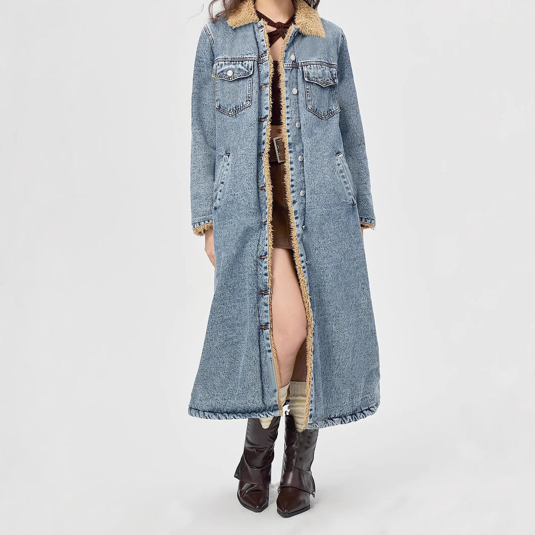 Women's Loose Long Veet Lining Denim Jackets