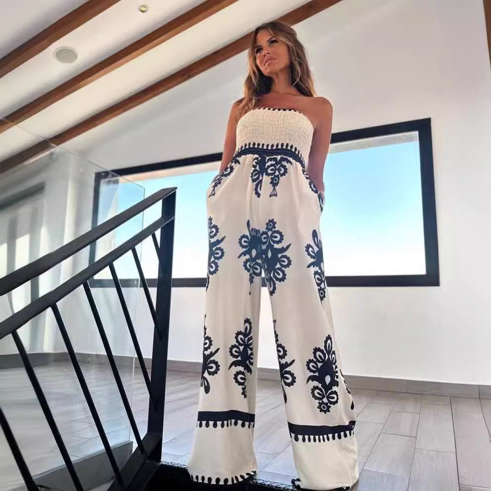 Summer Fashion Printed Sexy Tube Waist Jumpsuits