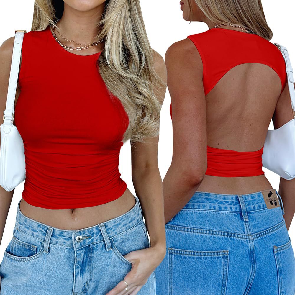 Sexy Backless Underwaist Pleated Summer Fashion Tops