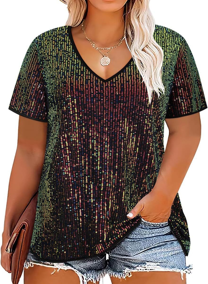 Women's Cross Summer Sexy Sequined Sleeve Loose-fitting Blouses