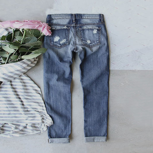 Women's Graceful Fashion Straight Ripped Print Jeans