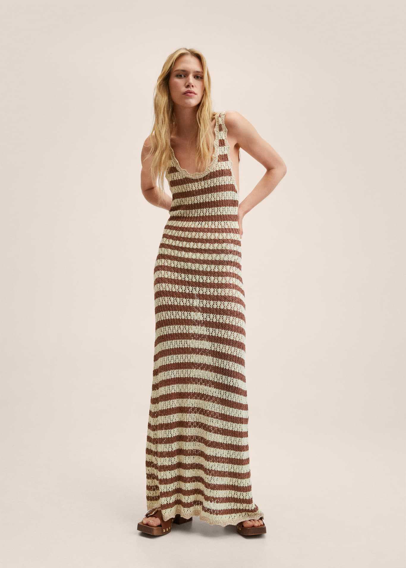 Summer Sleeveless Striped Knitted Backless Dress Dresses