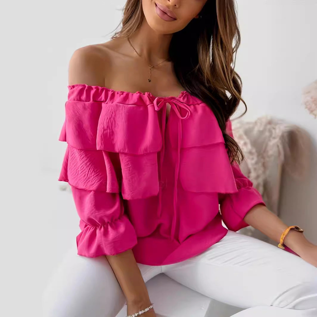 Women's Shoulder Tied Lotus Leaf Casual Loose Blouses