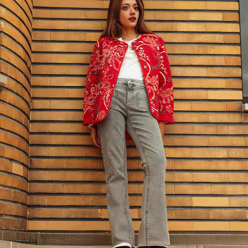 Women's Winter Clothes Vintage Patchwork Pattern Print Coats
