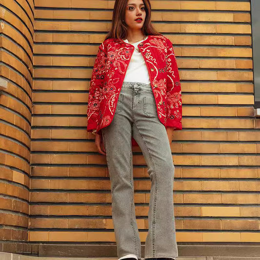Women's Winter Clothes Vintage Patchwork Pattern Print Coats