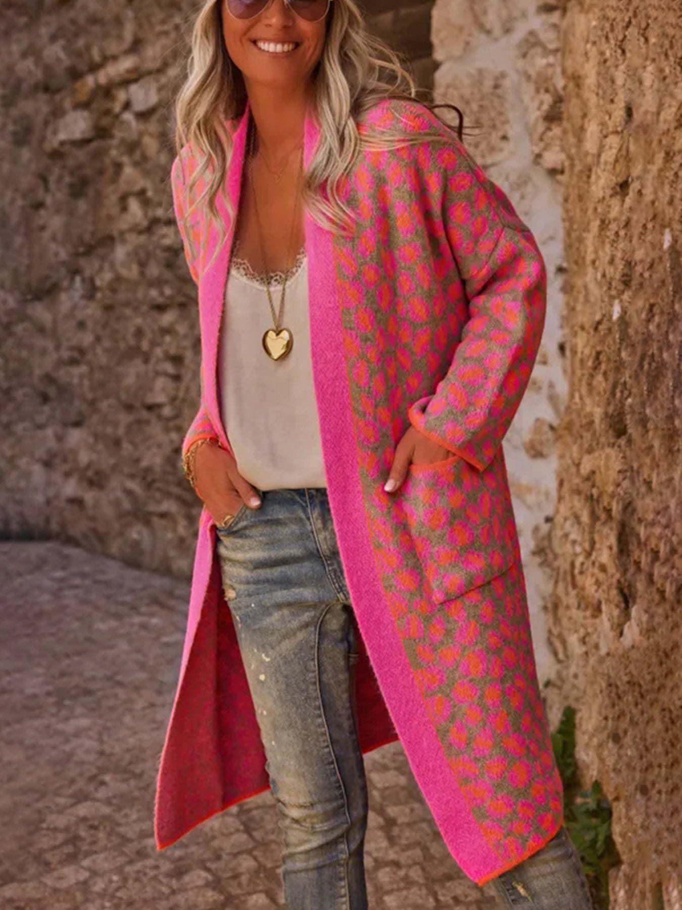 Women's Contrast Color Leopard Print Long Fashion Sweaters