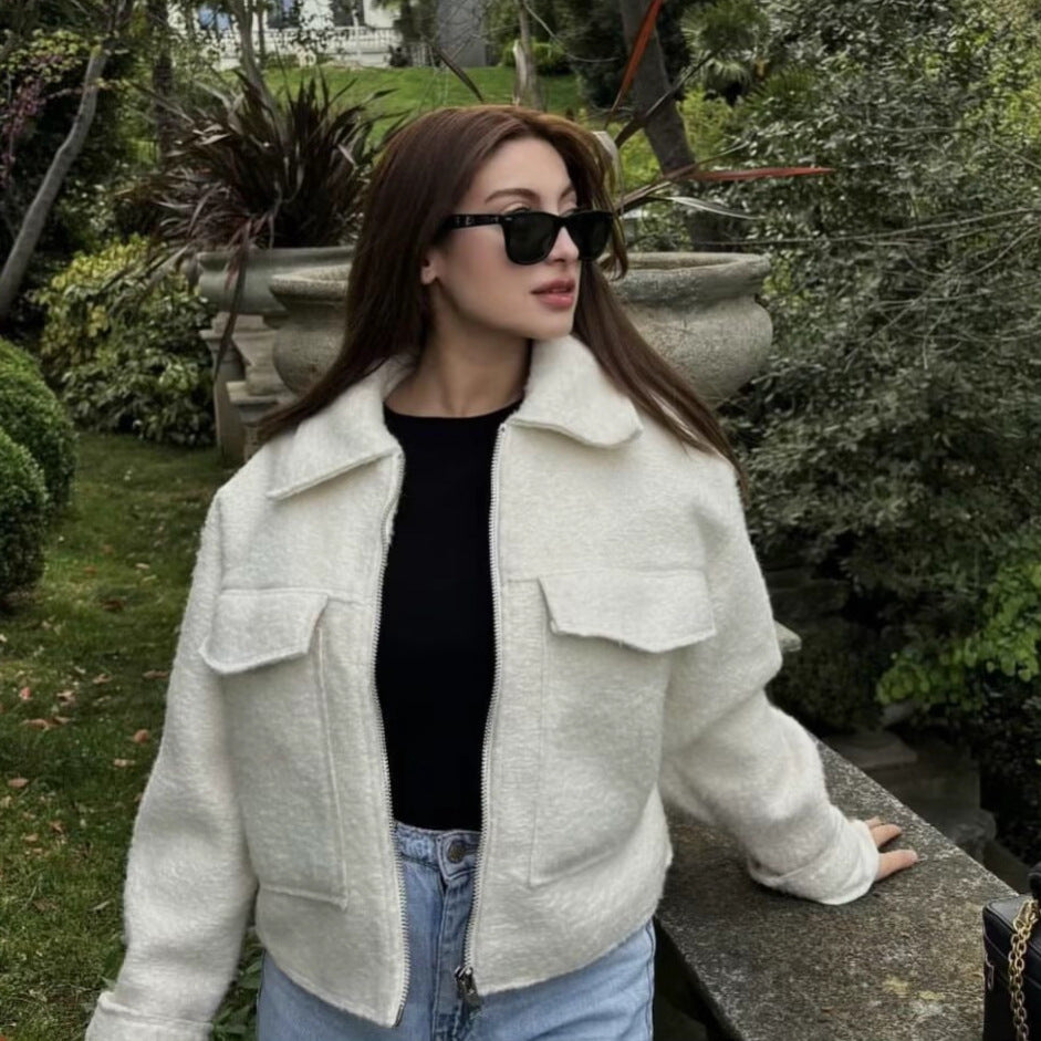 Women's Classic Elegant Beaded Leather Zipper Jackets