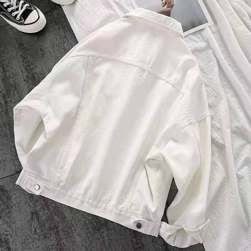 Women's Retro Loose White Cotton Cowboy Long-sleeved Jackets