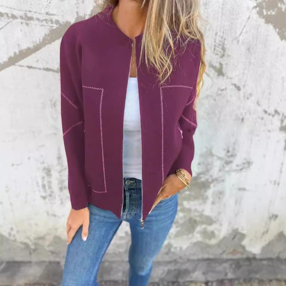 Durable Graceful Fashion Zipper Solid Color Jackets