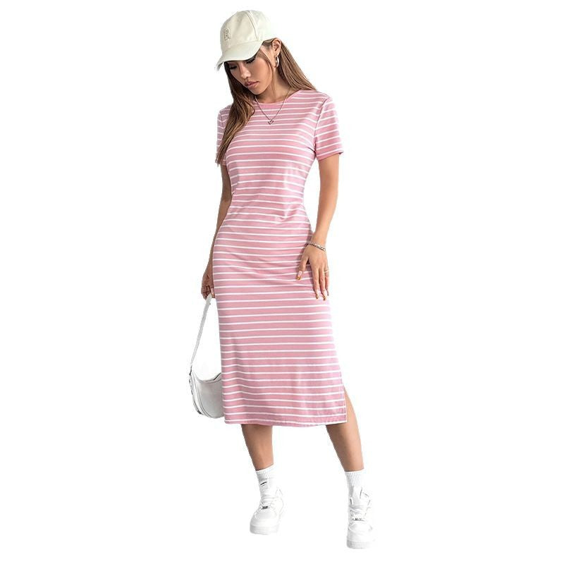 Women's Fashion Wear Round Neck Sleeve Striped Shorts