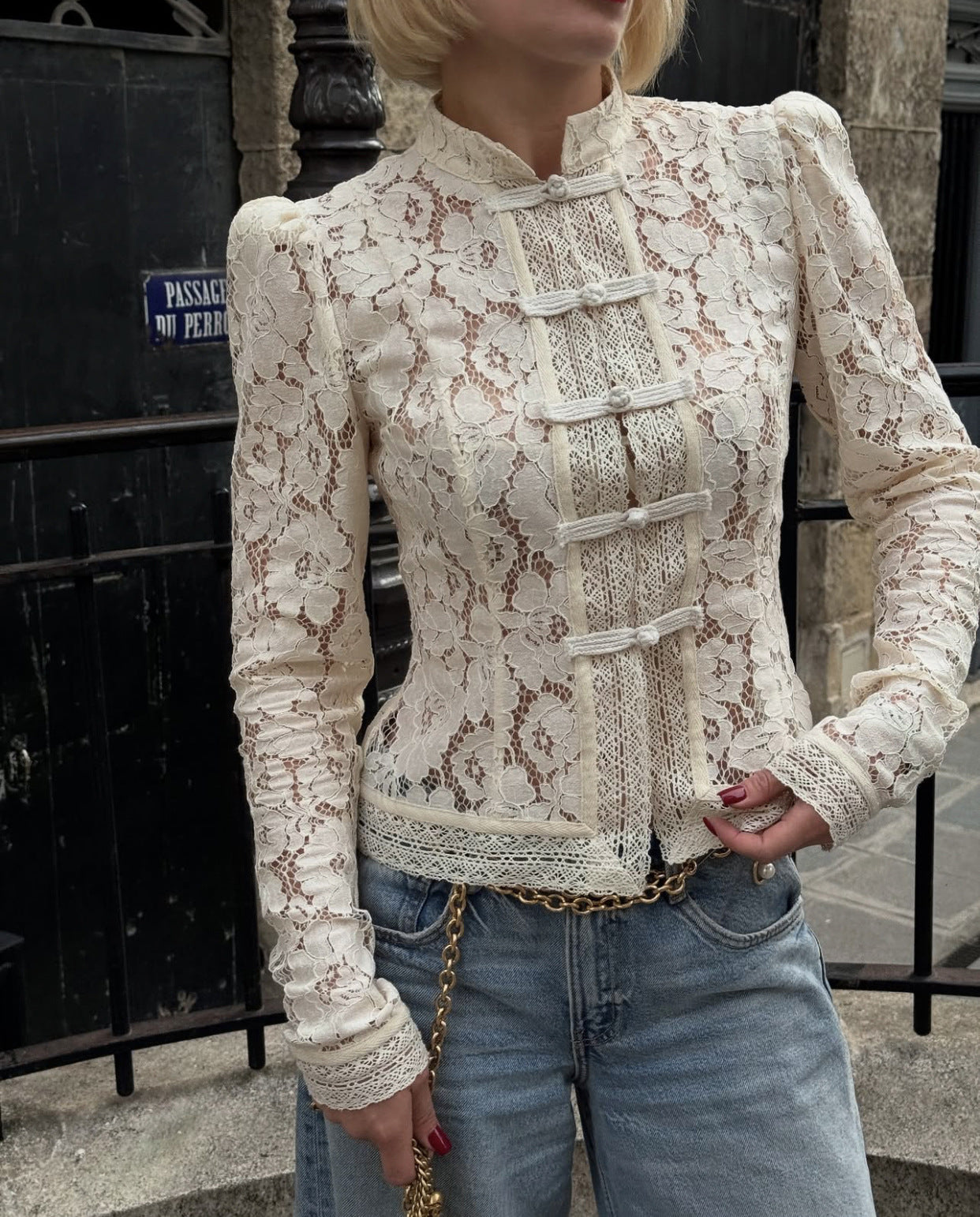 Women's Commute Lace Crochet Stand-up Collar Slim Blouses
