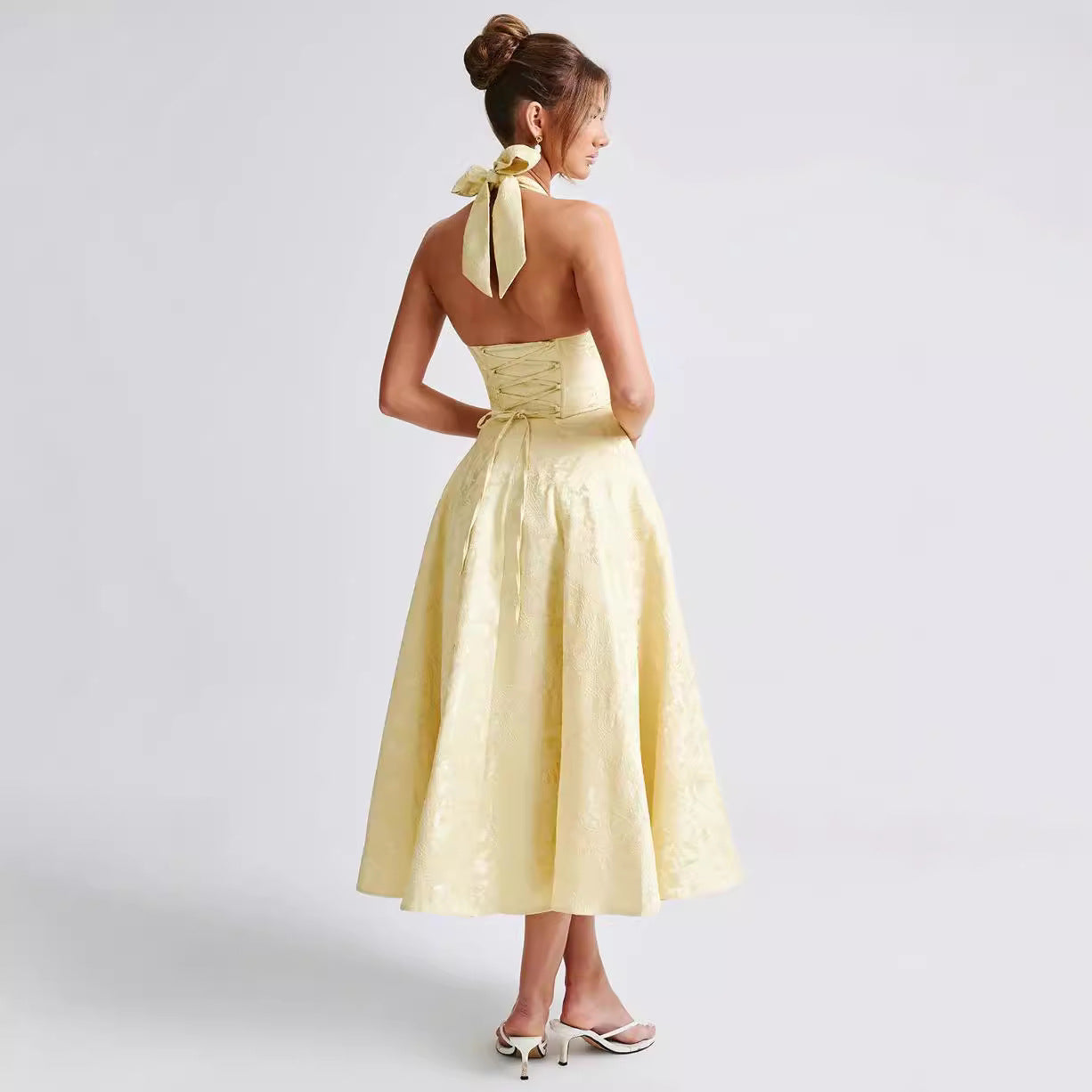 Jacquard Waist Vacation Style Long Senior Dresses