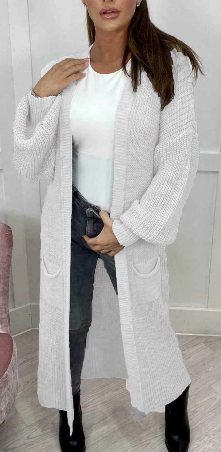 Women's Popular Long Pocket Solid Color Knitwear