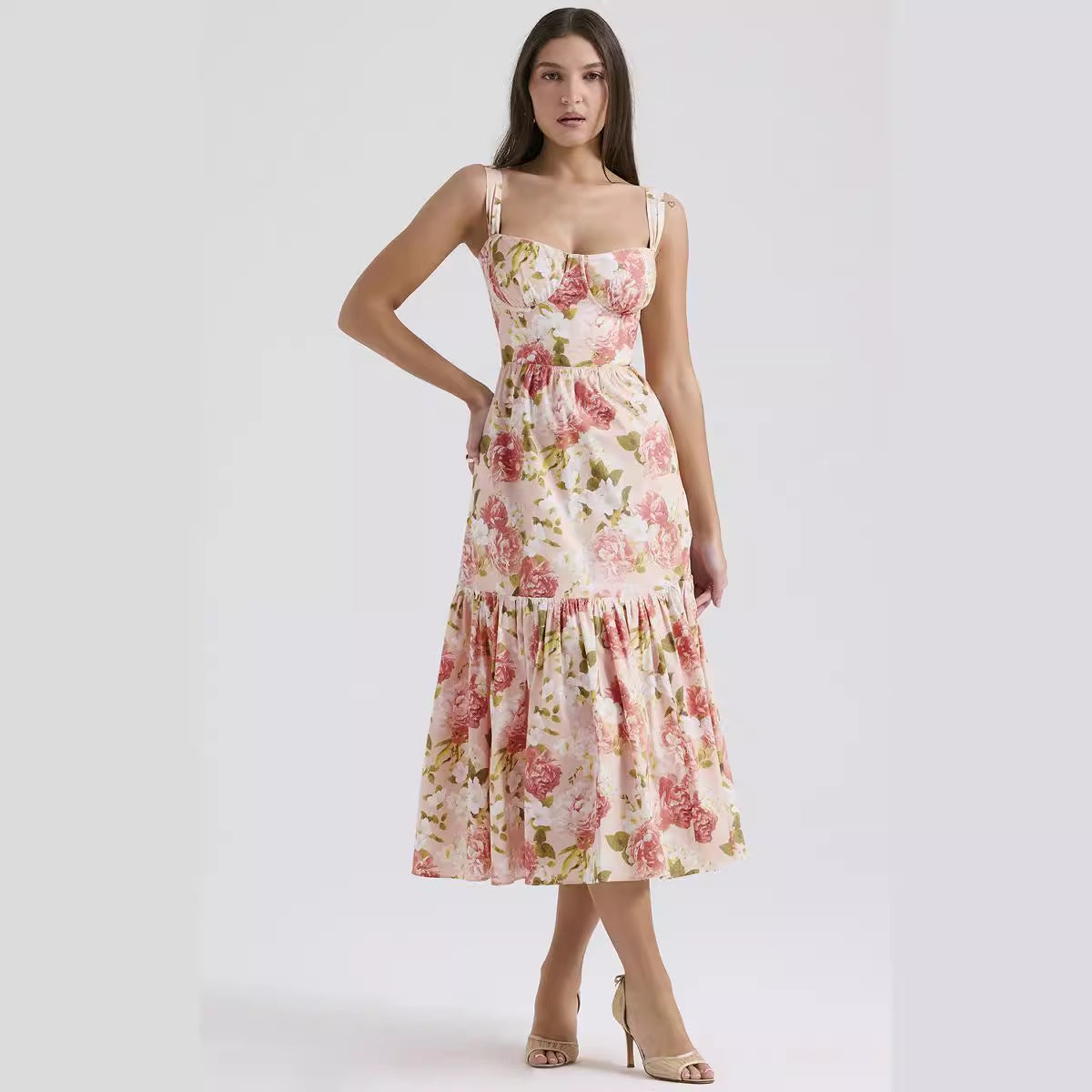 Women's Spicy Style Sling Solid Color Swing Floral Dresses