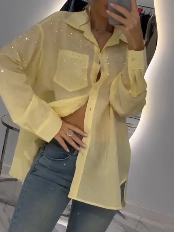 Women's Trendy Sequined Shirt Thin Loose Blouses
