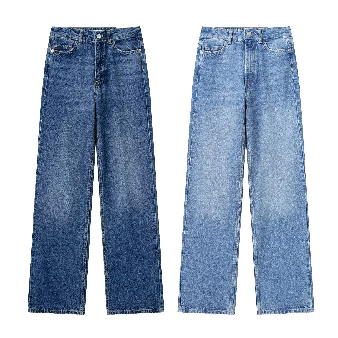 Women's French High Waist Straight Long Denim Jeans