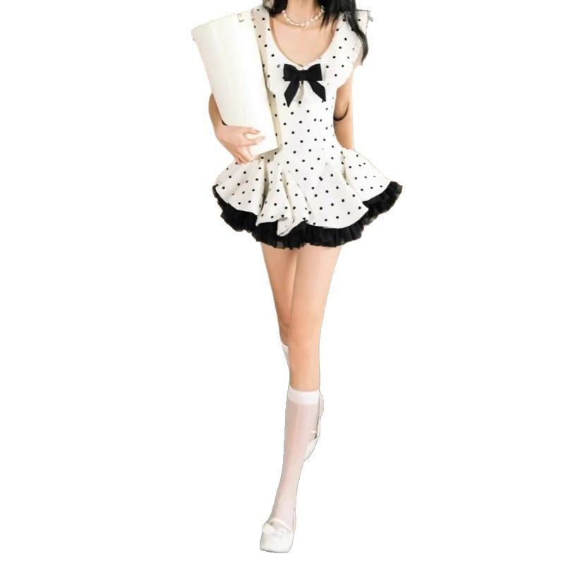 Dot Sleeveless Dress Slim Fit Cinched Dresses