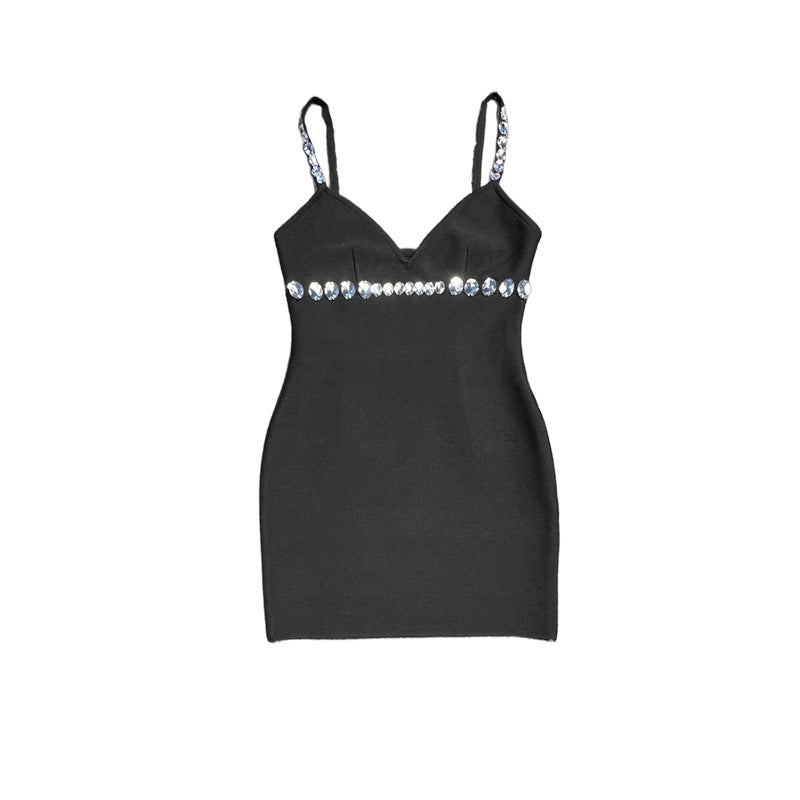 Sexy Brace Set Diamond Bandage One-piece Dresses