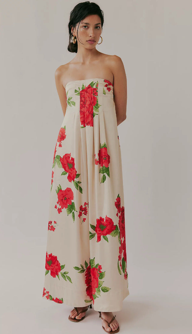 Temperament Commute Floral Print Dress High Waist Dresses