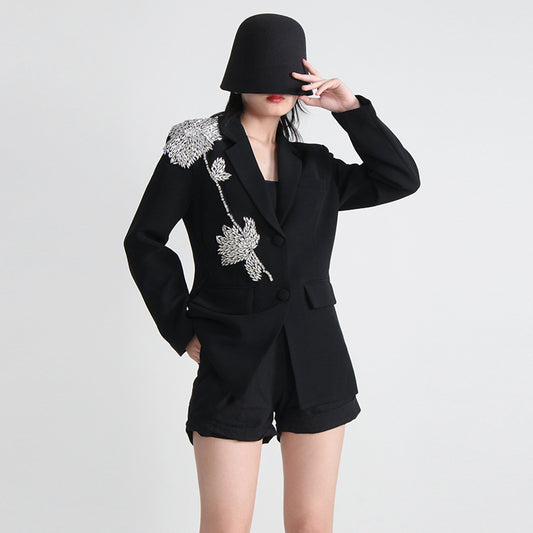 Women's Elegant Beaded Three-dimensional Flower Stitching Loose Blazers