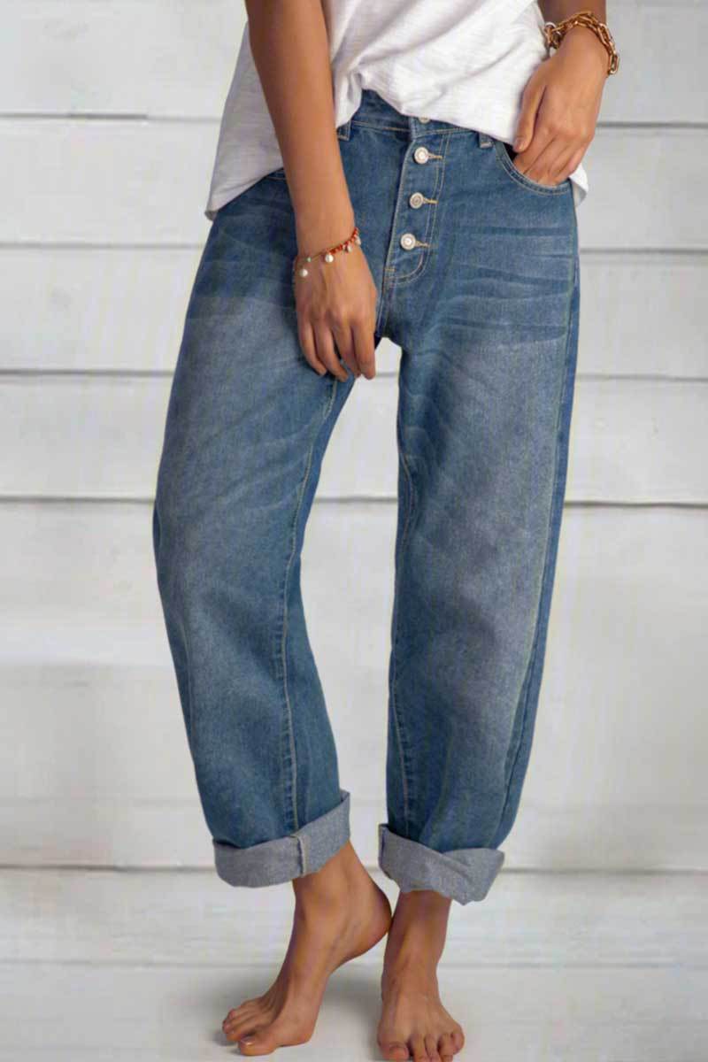 Women's Comfortable British Vintage Single-breasted Cropped Jeans