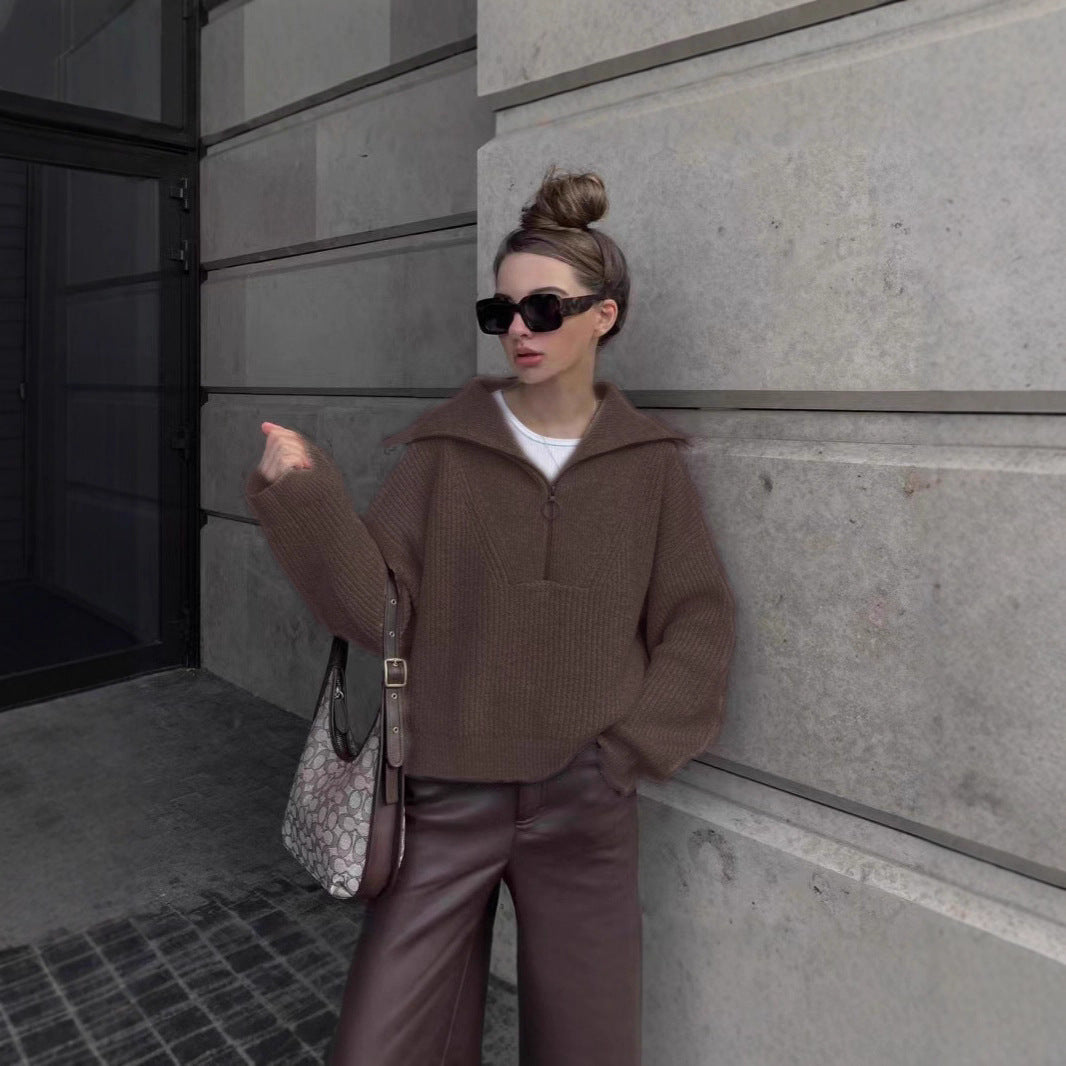 Women's Russian Half Zip Knit Casual Sweaters