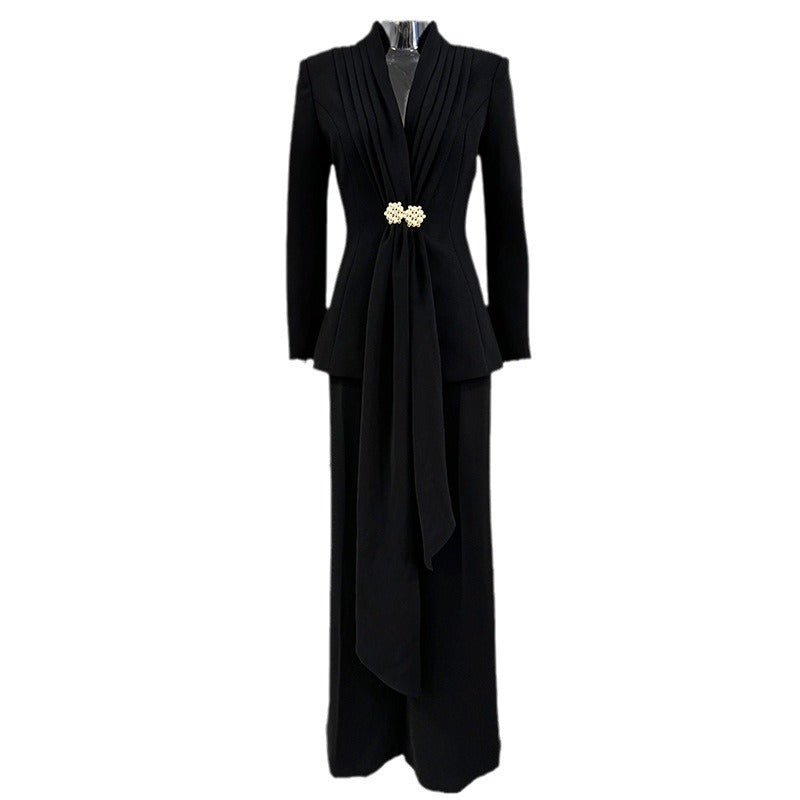 Durable Stylish Two-piece Pleated Collar Trousers Fashion Casual Suit