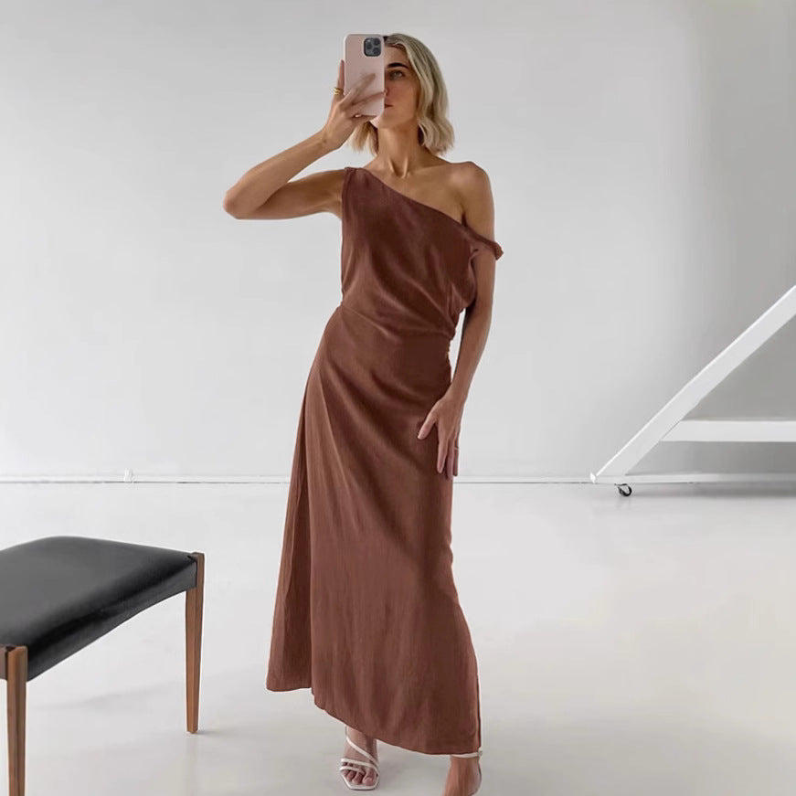 Women's Brown Dress Summer Design Tight Waist Dresses