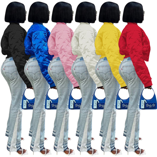 Women's Embossed Thumb Hole Cotton Padded Thickened Jackets