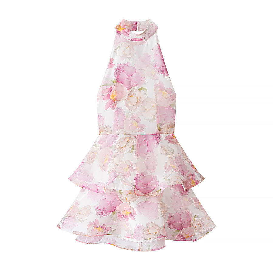 Women's Summer Halter Backless Flower Dress Dresses