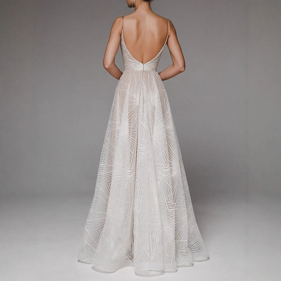Women's Long Dress Sexy Strap Embroidered Sleeveless Wedding Dresses