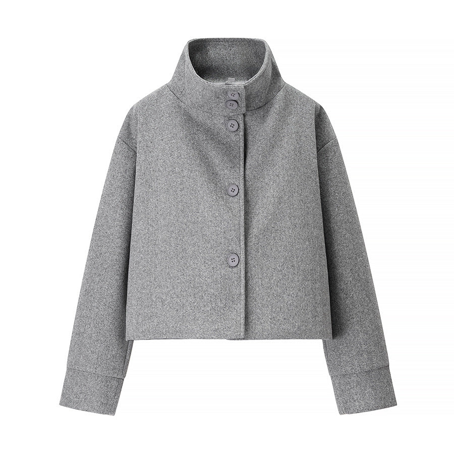 Women's Stand Collar Single-breasted Temperament Woolen Coats