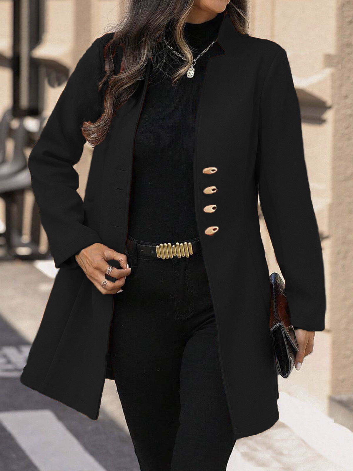Women's Korean Style Lapel Slimming Solid Color Coats