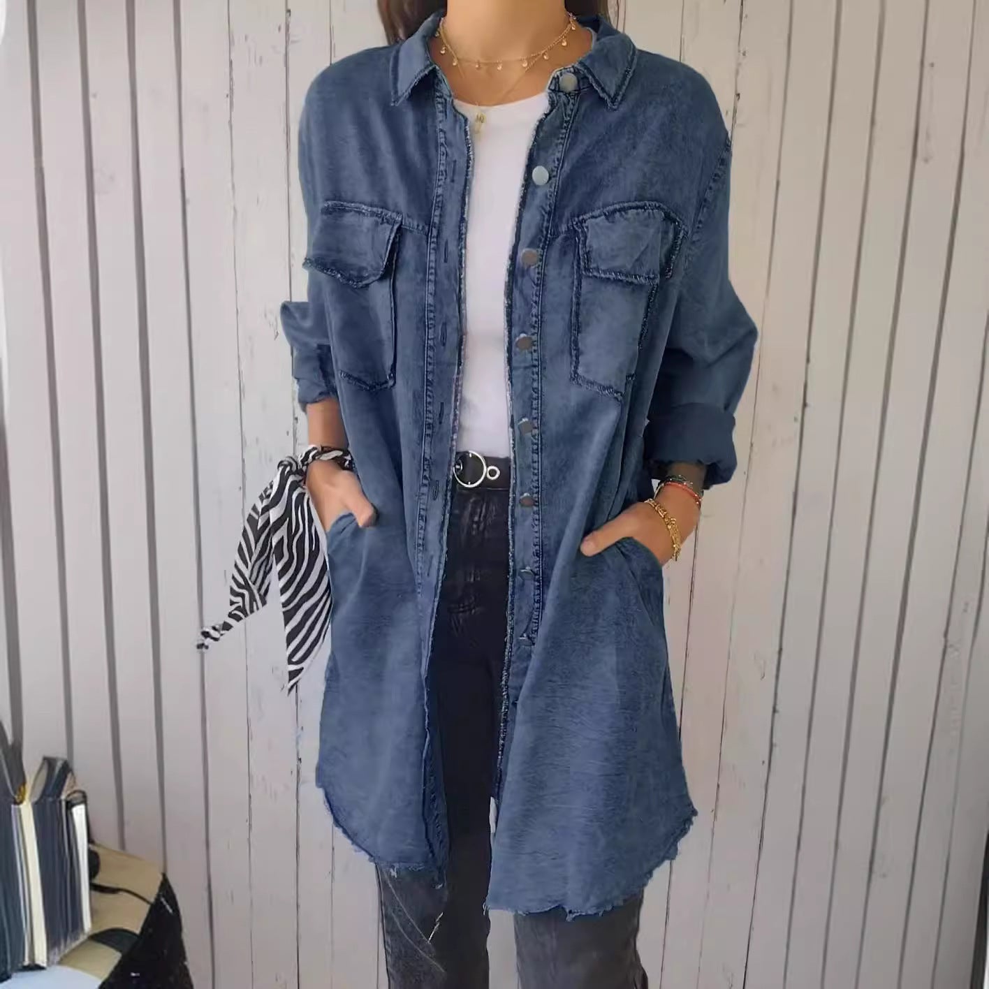 Women's Fashion Polo Collar Solid Color Single-breasted Jackets