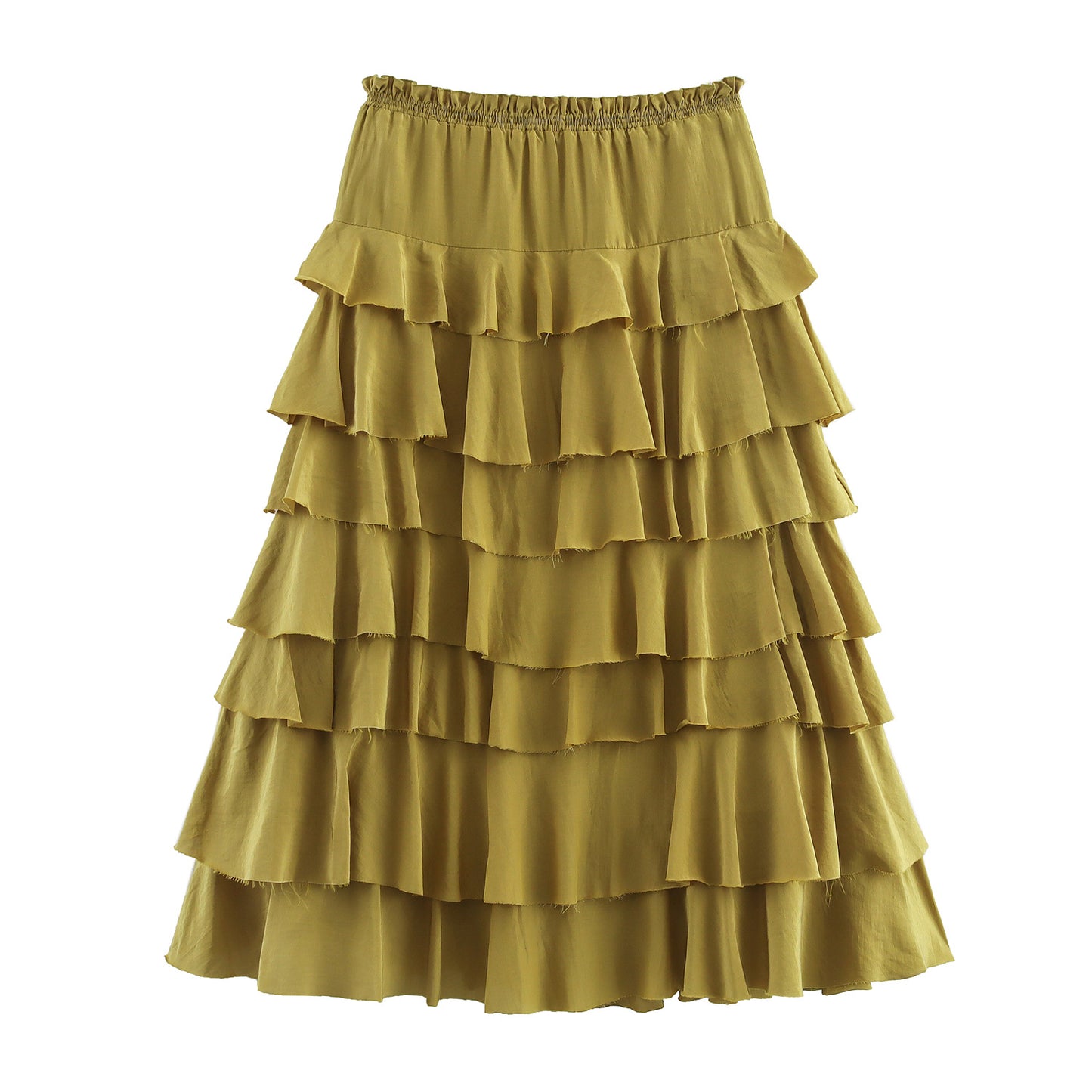 Series Laminated Decoration Solid Color Midi Skirts