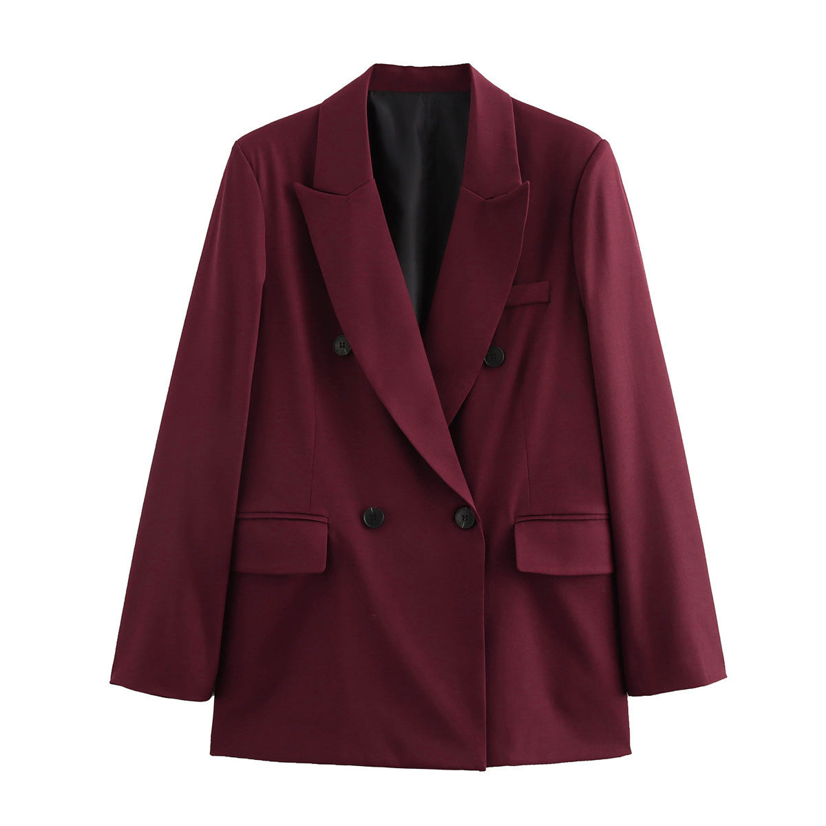Women's Fashionable Elegant Wine Red Double Breasted Jackets