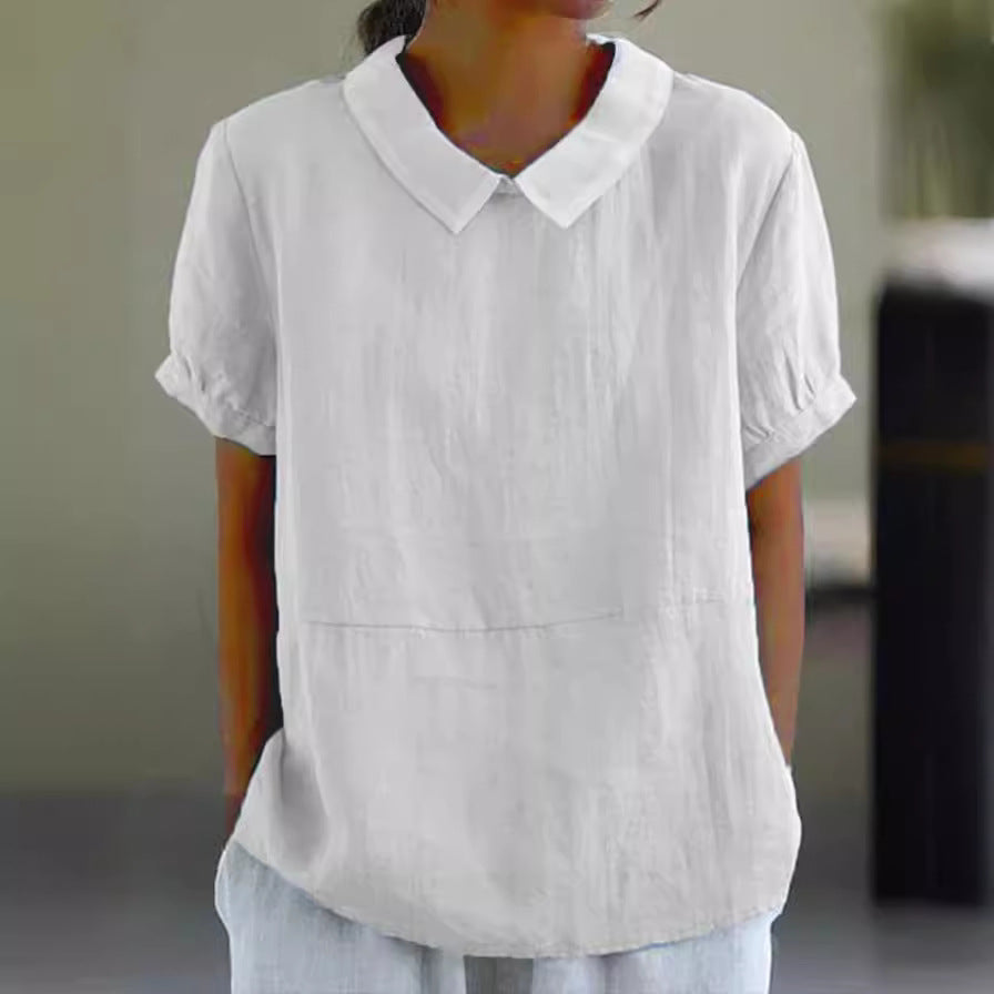Women's Loose Lapels Shirt Sleeve Cotton Shorts