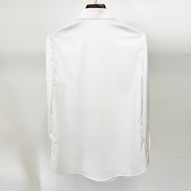 Fashion Simple Slim Fit Ruffle White Blouses