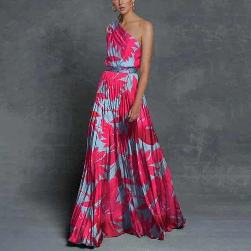 Women's Color Contrast Patchwork Printed Dress Slim Dresses