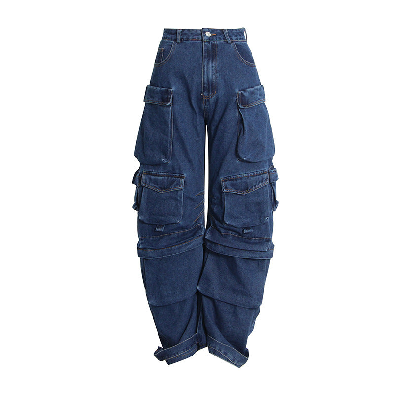 Women's Waist Large Pocket Loose Casual Cool Jeans