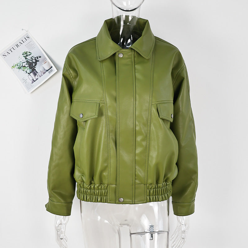 Women's Leather Personality Street Lapel Adjustable Cuff Jackets